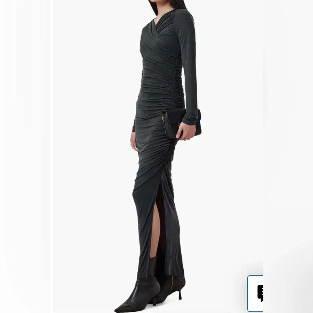 🆕 All Saints Hanako Long Sleeve Ruched Dark Gray Asymmetrical Dress 8UK (4US) - Picture 4 of 16